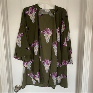 Boho Floral Cow Skull Short Sleeve Kimono